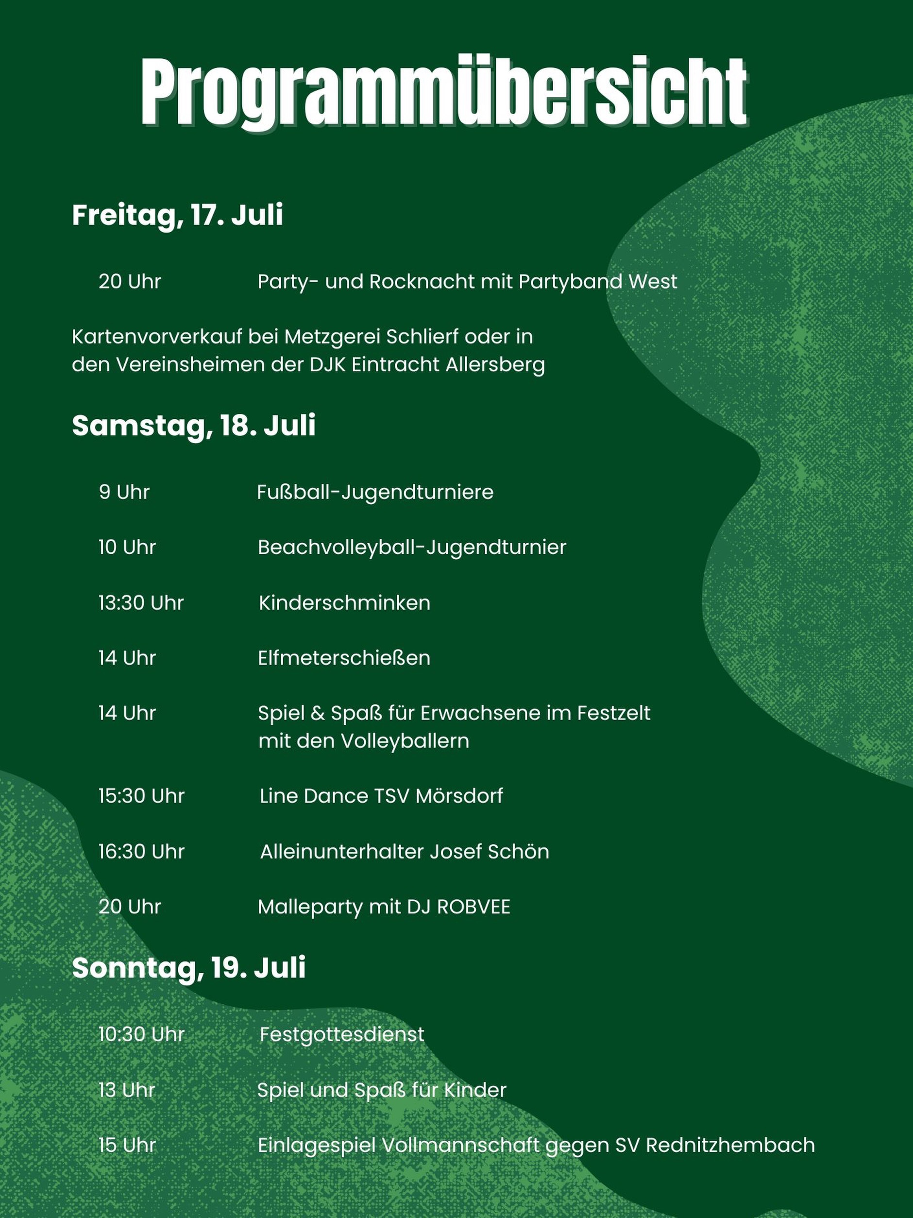 Programmübersicht des Jubiläumswochenendes der DJK Eintracht Allersberg